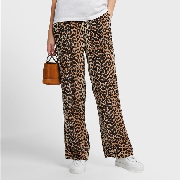 Ganni Pants - GANNI Fayette silk leopard print wide leg pants
